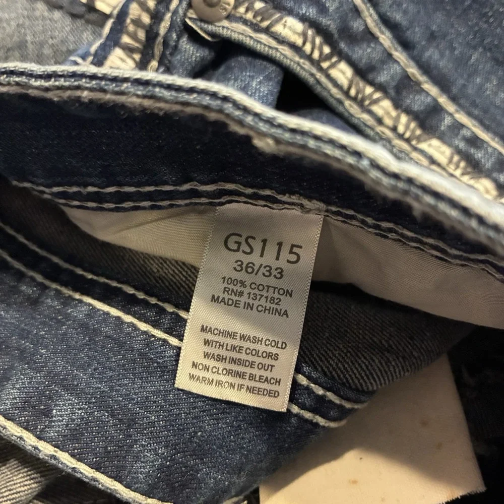 GS-115 Jeans Mens 36 Blue Premium Straight Leg Contrast Stitch Streetwear Denim